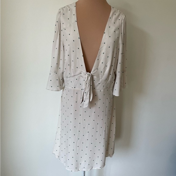 Free People All Yours Polka Dot Cream Combo Flutter Sleeve Deep V Mini Dress 12 - Picture 5 of 12